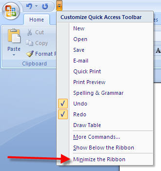 How to Minimize the Ribbon in Word 2007